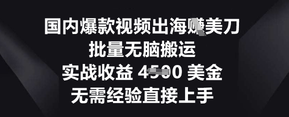 国内爆款视频出海挣美刀，批量无脑搬运，实战收益4.5k，无需经验直接上手-鹊桥梦网创