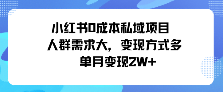 小红书0成本私域项目,人群需求大,变现方式多单月变现2W+