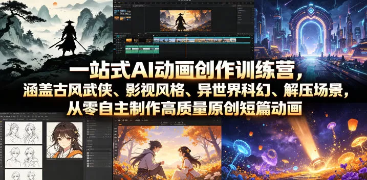 一站式AI动画创作训练营，涵盖古风武侠、影视风格、异世界科幻、解压场景，从零自主制作高质量原创短篇动画（更新）-鹊桥梦网创