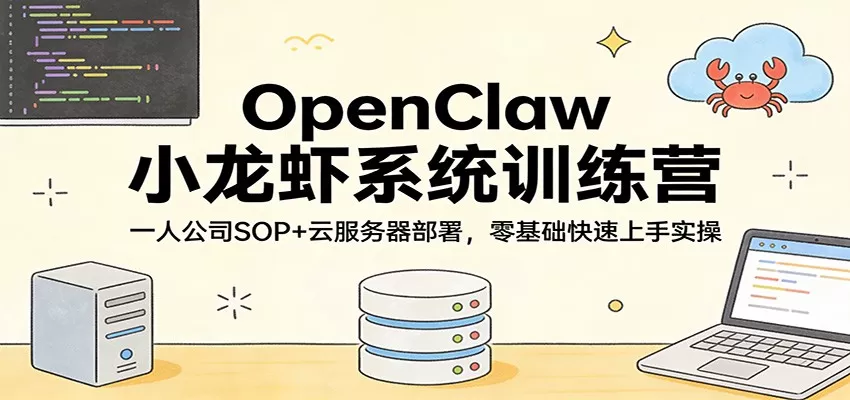 OpenClaw小龙虾系统训练营：一人公司SOP，云服务器部署，零基础快速上手实操