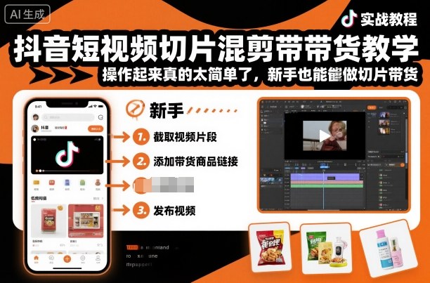 抖音短视频切片混剪带货教学，操作起来真的太简单了，新手也能做切片带货-鹊桥梦网创