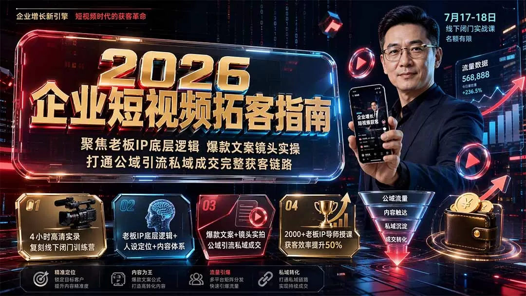 2026企业短视频拓客指南：聚焦老板IP底层逻辑，爆款文案镜头实操，打通公域引流私域成交完整获客链路-鹊桥梦网创