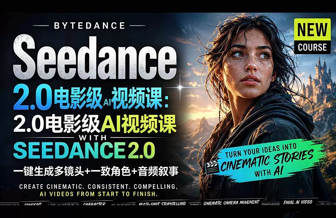 Seedance 2.0电影级AI视频课：一键生成多镜头+一致角色+音频叙事-鹊桥梦网创