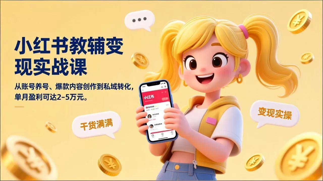 （17334期）小红书教辅变现实战课，从账号养号、爆款内容创作到私域转化，单月盈利可达2-5万元-鹊桥梦网创