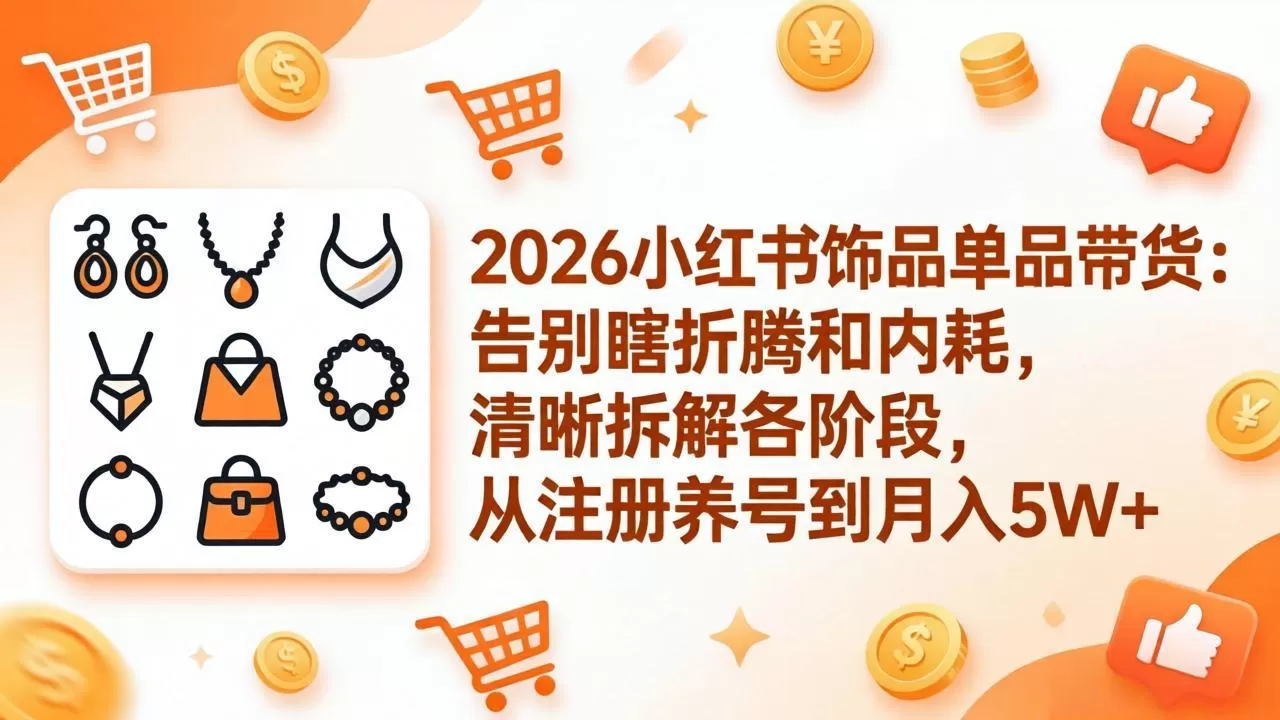 2026小红书饰品单品带货：告别瞎折腾和内耗，清晰拆解各阶段，从注册养号到月入5W+-鹊桥梦网创