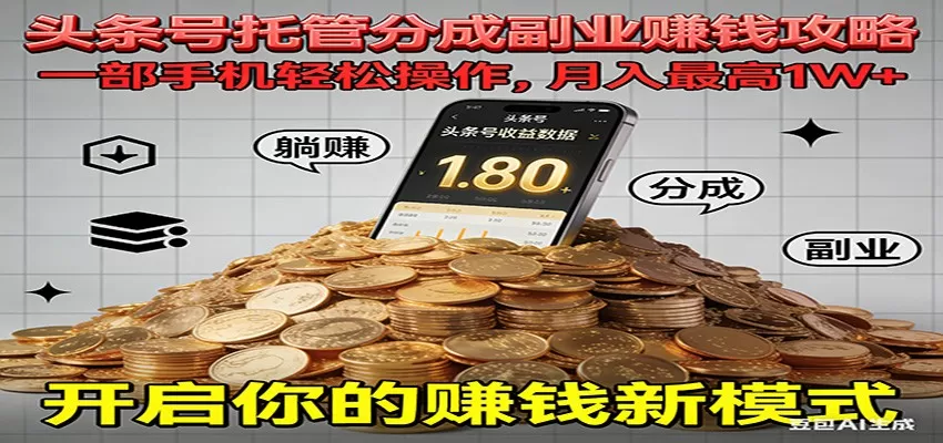 全程托管今日头条,一部手机就可以开干,最高躺赚1W+-鹊桥梦网创