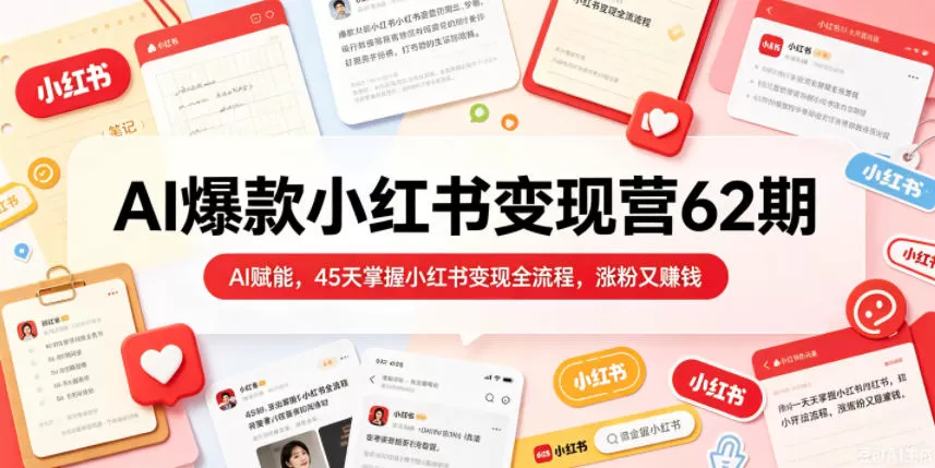AI爆款小红书变现营62期2026年5月,AI赋能,45天掌握小红书变现全流程,涨粉又賺钱-鹊桥梦网创