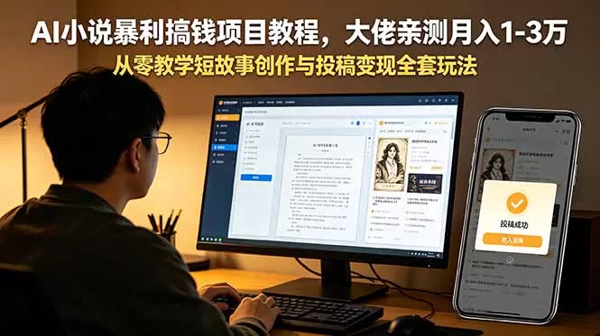 AI小说暴利搞钱项目教程,大佬亲测月入1-3万,从零教学短故事创作与投稿变现全套玩法-鹊桥梦网创