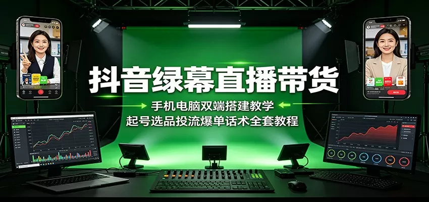 抖音绿幕直播带货:手机电脑双端搭建教学,起号选品投流爆单话术全套教程 抖音绿幕直播带货:手机电脑双端搭建教学,起号选品投流爆单话术全套教程