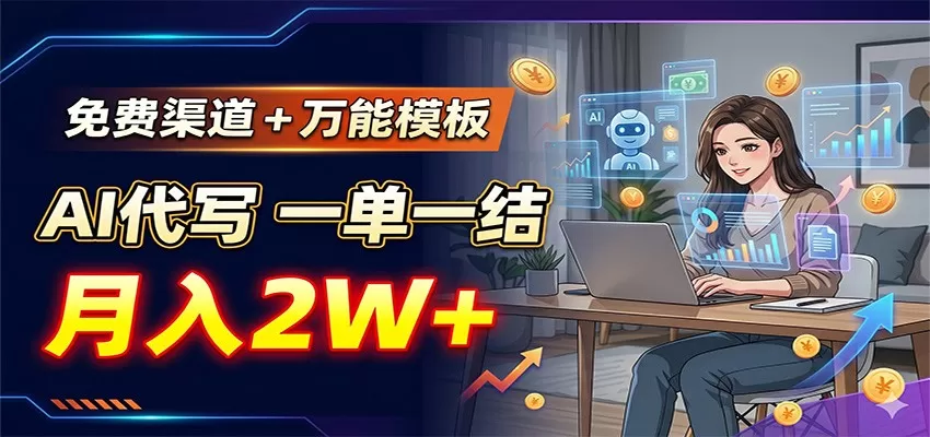 免费渠道+万能模板,AI代写一单一结,月入2W+-鹊桥梦网创