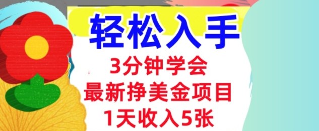 最新挣美金项目，日入5张，3分钟学会，小白轻松入手（长久的被动收入）-鹊桥梦网创