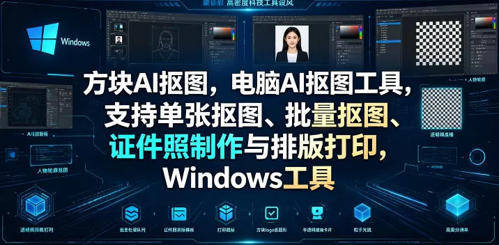 方块AI抠图,电脑AI抠图工具,支持单张抠图、批量抠图、证件照制作与排版打印,Windows工具-鹊桥梦网创