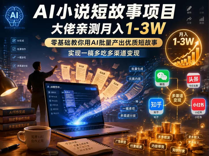 AI小说短故事项目,大佬亲测月入1-3W,零基础教你用AI批量产出优质短故事,实现一稿多吃多渠道变现(更新0710)-鹊桥梦网创