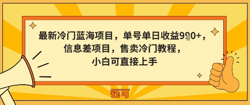 最新冷门蓝海项目，单号单日收益多张，信息差项目，售卖冷门教程，小白可直接上手-鹊桥梦网创
