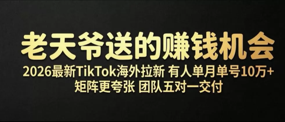 老天爷送的賺钱机会！2026最新TikTok海外拉新，有人单月单号10W+，矩阵更夸张，团队交付【揭秘】-鹊桥梦网创