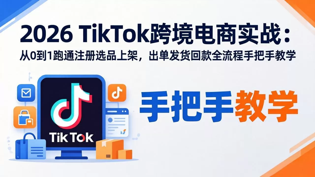 2026TikTok跨境电商实战：从0到1跑通注册选品上架，出单发货回款全流程手把手教学-鹊桥梦网创