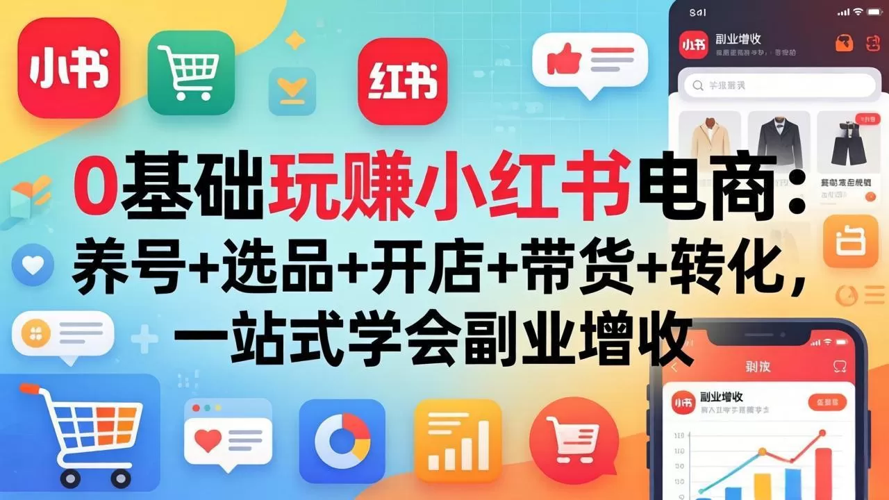 0基础玩赚小红书电商:养号+选品+开店+带货+转化,一站式学会副业增收-鹊桥梦网创