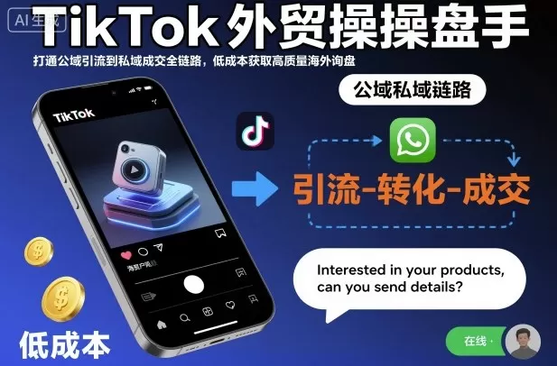 TikTok外贸操盘手,打通公域引流到私域成交全链路,低成本获取高质量海外询盘-鹊桥梦网创