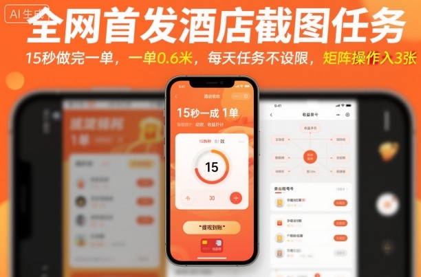 全网首发酒店截图任务，15秒做完一单，一单0.6米，每天任务不设限，矩阵操作日入3张【揭秘】-鹊桥梦网创