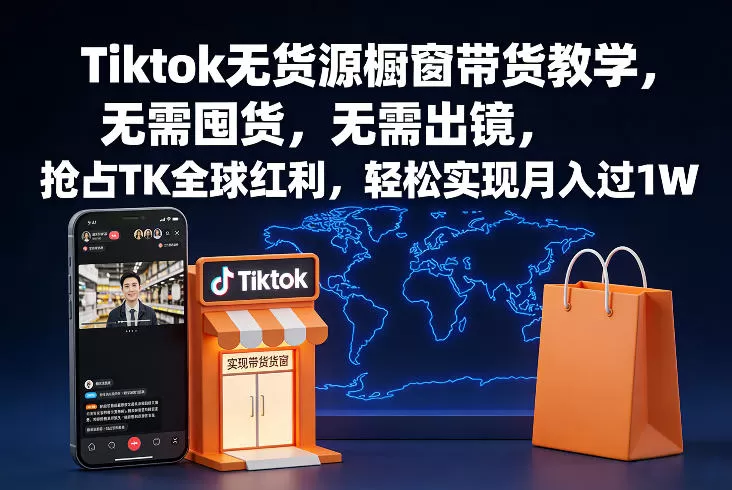 Tiktok无货源橱窗带货教学，无需囤货，无需出镜，抢占TK全球红利，轻松实现月入过1W-鹊桥梦网创