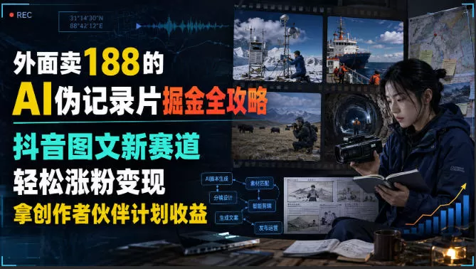 外面卖188的AI伪记录片掘金全攻略,抖音图文新赛道,轻松涨粉变现,拿创作者伙伴计划收益【文档】 外面卖188的AI伪记录片掘金全攻略,抖音图文新赛道,轻松涨粉变现,拿创作者伙伴计划收益【文档】