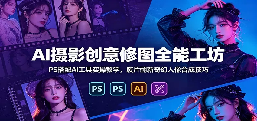 AI摄影创意修图全能工坊:PS搭配AI工具实操教学,废片翻新奇幻人像合成技巧-鹊桥梦网创
