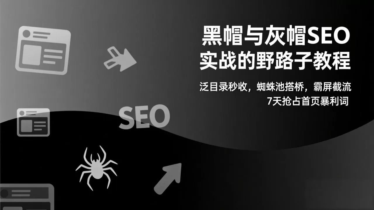黑帽与灰帽SEO实战的野路子教程：泛目录秒收，蜘蛛池搭桥，霸屏截流，7天抢占首页暴利词-鹊桥梦网创