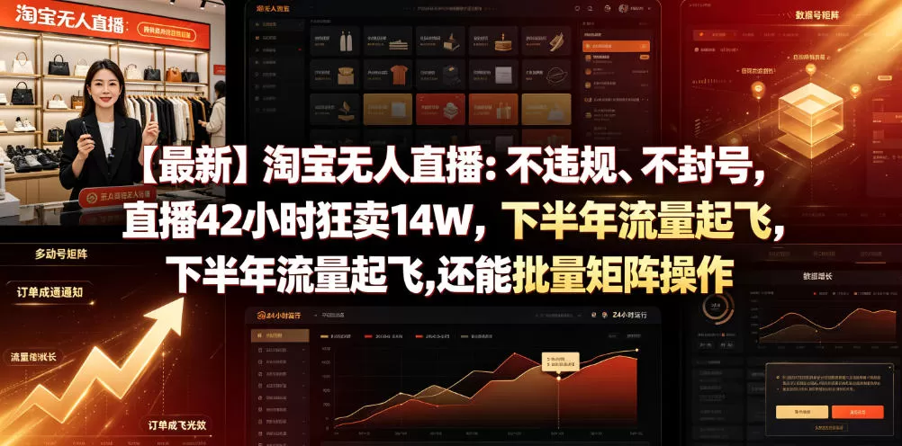 【最新】淘宝无人直播:不违规、不封号,直播42小时狂卖14W,下半年流量起飞,还能批量矩阵操作【揭秘】-鹊桥梦网创