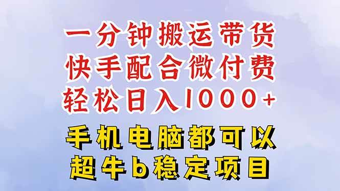 （16285期）快手黑科技一分钟搬运带货，一刀不剪过原创，微付费投流玩法，轻松日入…-鹊桥梦网创