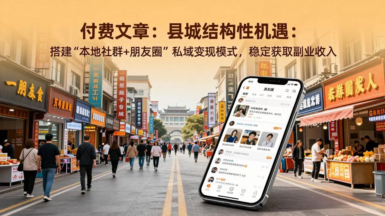 付费文章：县城结构性机遇：搭建“本地社群+朋友圈”私域变现模式，稳定获取副业收入-鹊桥梦网创