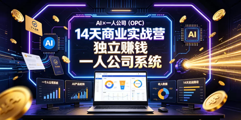 AI×一人公司(OPC)14天商业实战营,用AI帮你搭建一个属于你自己的、能独立賺钱的一人公司系统-鹊桥梦网创