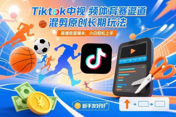 Tiktok中视频体育赛道混剪原创长期玩法，靠播放量賺米，小白轻松上手-鹊桥梦网创