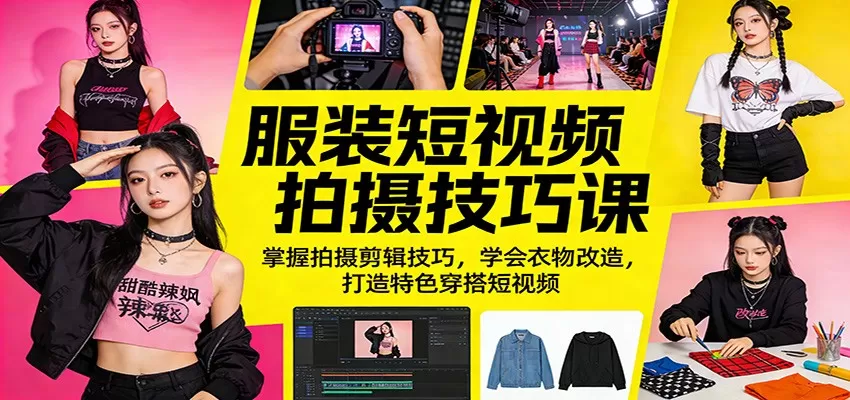 服装短视频拍摄技巧课:掌握拍摄剪辑技巧,学会衣物改造,打造特色穿搭短视频-鹊桥梦网创