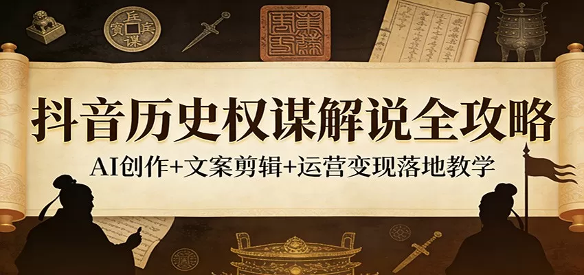 抖音历史权谋解说全攻略：AI创作+文案剪辑+运营变现落地教学-鹊桥梦网创