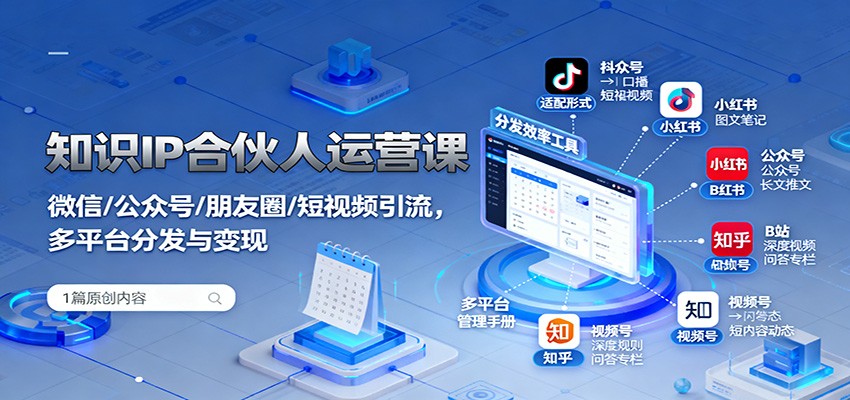 知识IP合伙人运营课:微信/公众号/朋友圈/短视频引流,多平台分发与变现-鹊桥梦网创