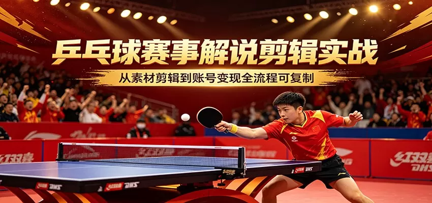 乒乓球赛事解说剪辑实战，从素材剪辑到账号变现全流程可复制-鹊桥梦网创