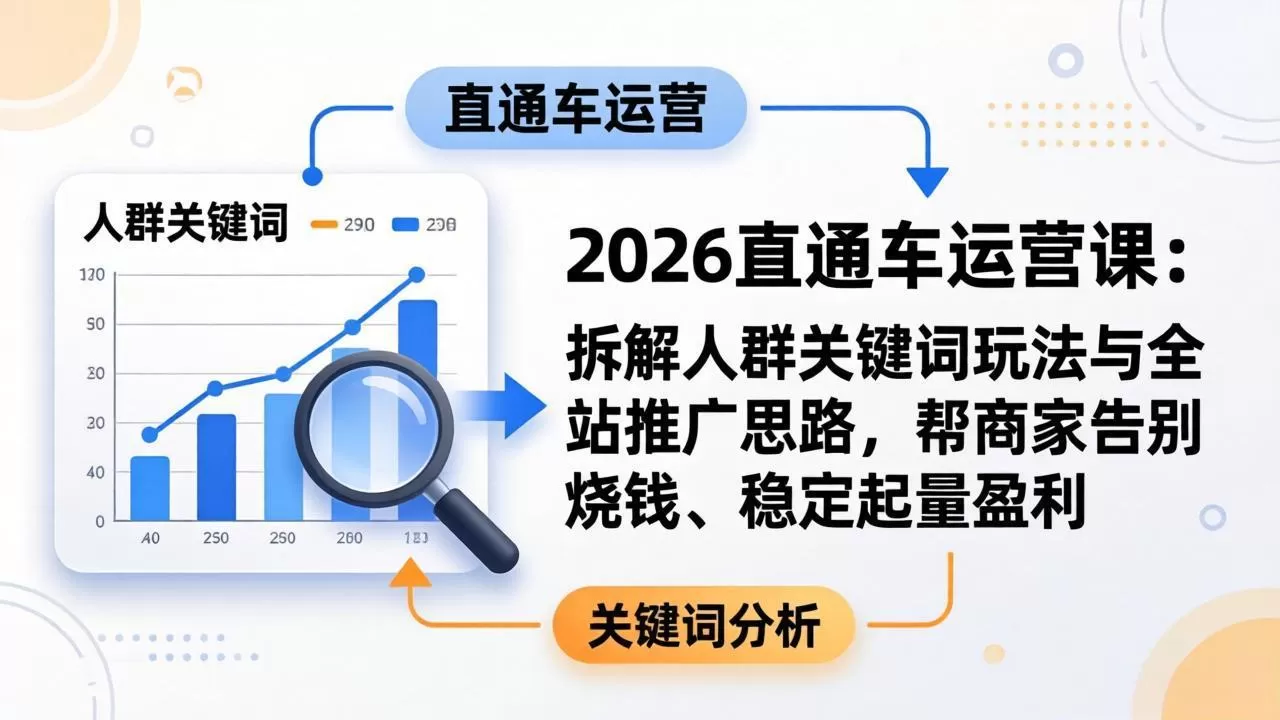 2026直通车运营课:拆解人群关键词玩法与全站推广思路,帮商家告别烧钱、稳定起量盈利-鹊桥梦网创