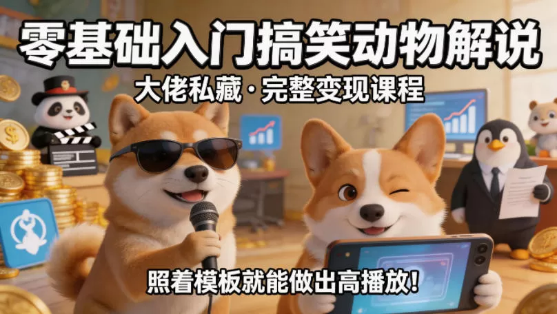 零基础入门搞笑动物解说，大佬私藏完整变现课程，照着模板就能做出高播放-鹊桥梦网创