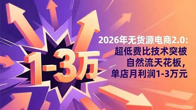 (16504期)2026年无货源电商2.0:超低费比技术突破自然流天花板,单店月利润1-3万元-鹊桥梦网创