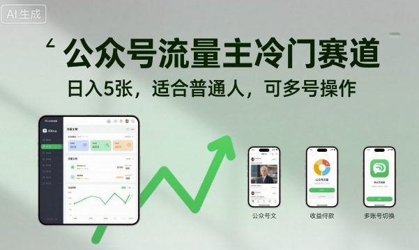 公众号流量主冷门赛道,日入5张,适合普通人,可多号操作-鹊桥梦网创