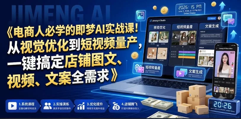 电商人必学的即梦AI实战课！从视觉优化到短视频量产，一键搞定店铺图文、视频、文案全需求-鹊桥梦网创