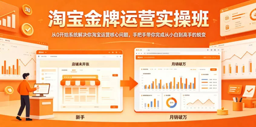 淘宝金牌运营实操班，从0开始系统解决你淘宝运营核心问题，手把手带你完成从小白到高手的蜕变-鹊桥梦网创