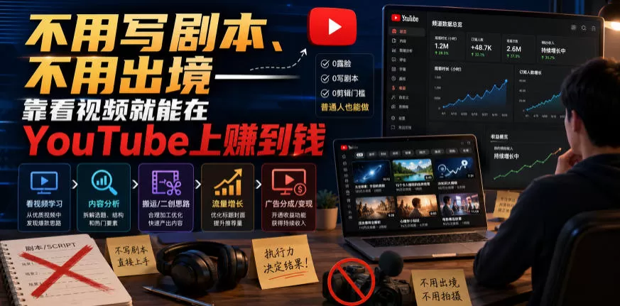 不用写剧本、不用出境——靠看视频就能在YouTube上賺到钱【原创双语字幕】 不用写剧本、不用出境——靠看视频就能在YouTube上賺到钱【原创双语字幕】
