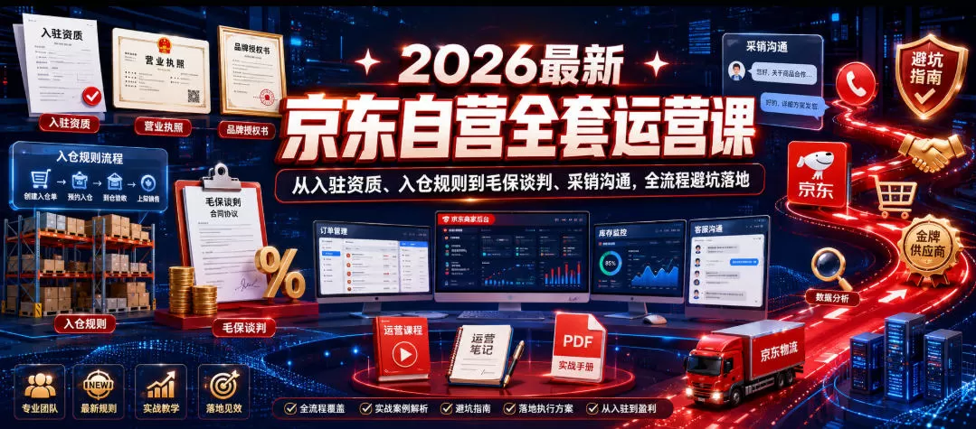 2026最新京东自营全套运营课，从入驻资质、入仓规则到毛保谈判、采销沟通，全流程避坑落地-鹊桥梦网创