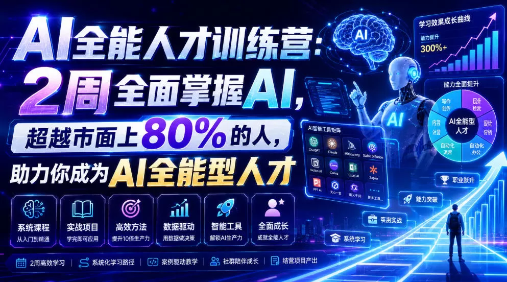 AI全能人才训练营：2周全面掌握AI，超越市面上80%的人，助力你成为AI全能型人才-鹊桥梦网创