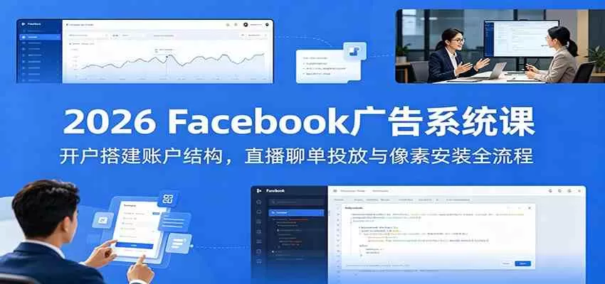2026 Facebook广告系统课：开户搭建账户结构，直播聊单投放与像素安装全流程-鹊桥梦网创