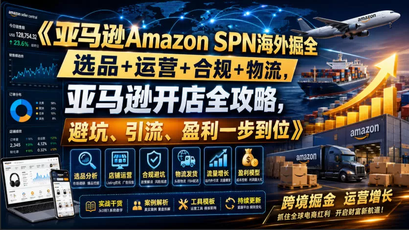 亚马逊Amazon SPN海外掘全,选品+运营+合规+物流,亚马逊开店全攻略,避坑、引流、盈利一步到位-鹊桥梦网创
