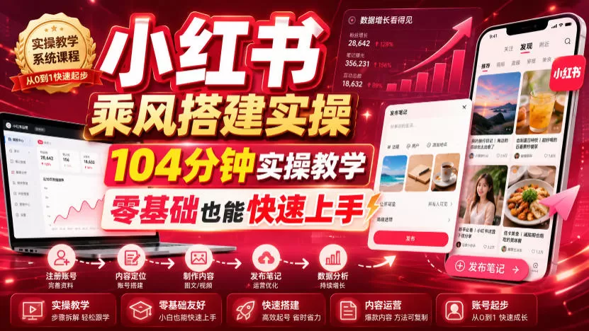 小红书乘风搭建实操，104分钟实操教学，零基础也能快速上手-鹊桥梦网创