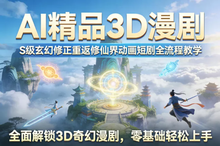 AI精品3D漫剧S级玄幻修正重返修仙界动画短剧全流程教学,全面解锁3D奇幻漫剧,零基础轻松上手-鹊桥梦网创