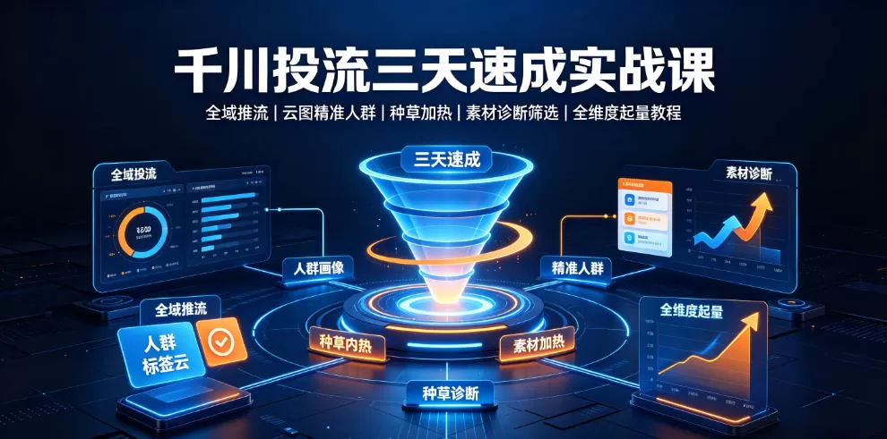 千川投流三天速成实战课|全域推流、云图精准人群、种草加热、素材诊断筛选全维度起量教程-鹊桥梦网创